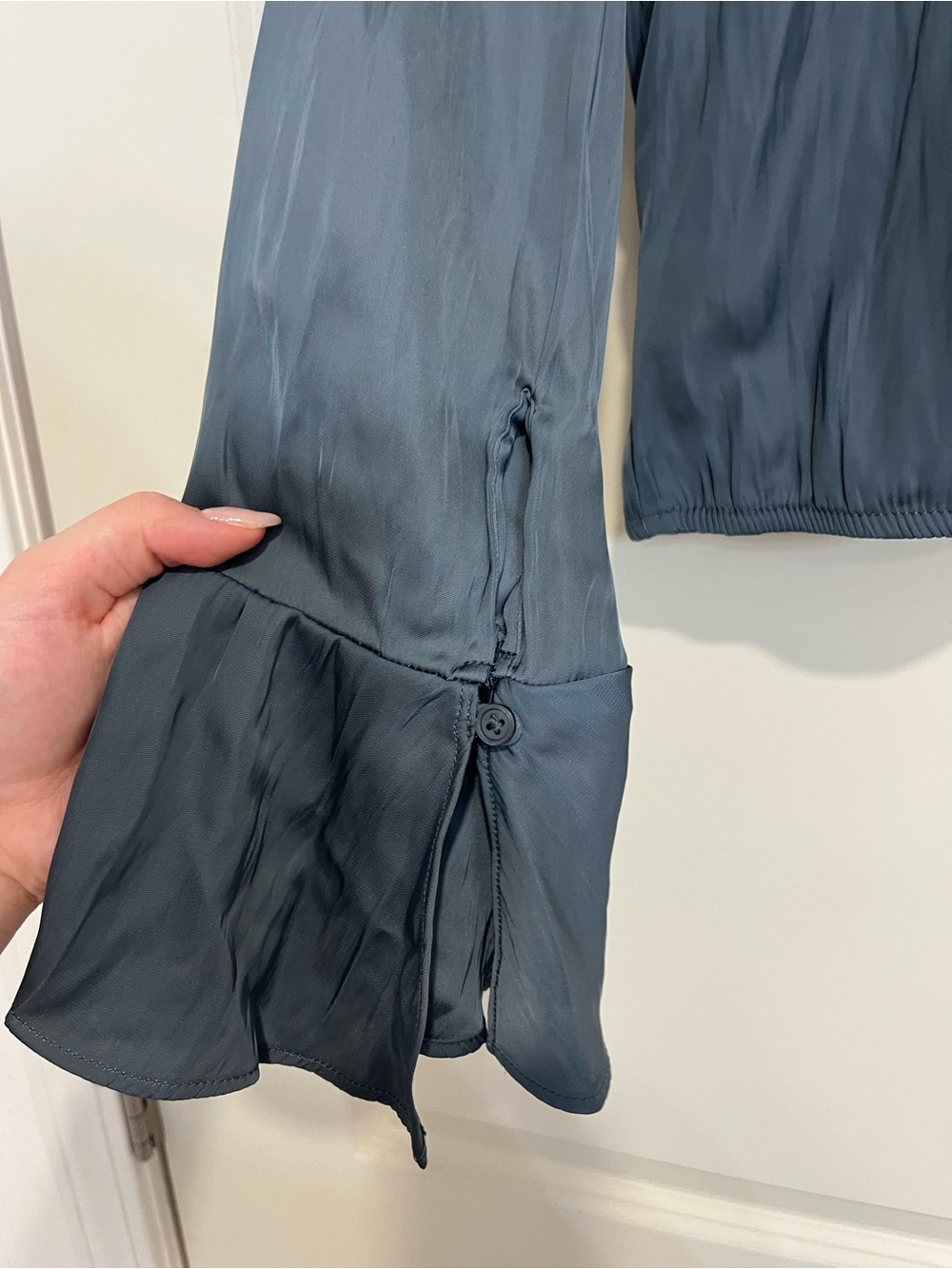 a new day Ruffle Front Long Sleeve Blouse - Slate Blue - Picture 5 of 6